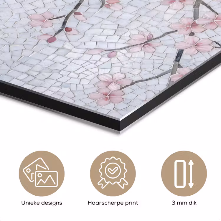 Vogel - Bloemen - Natuur - Mozaïek - Roze aluminium wit klein -closeup_NL