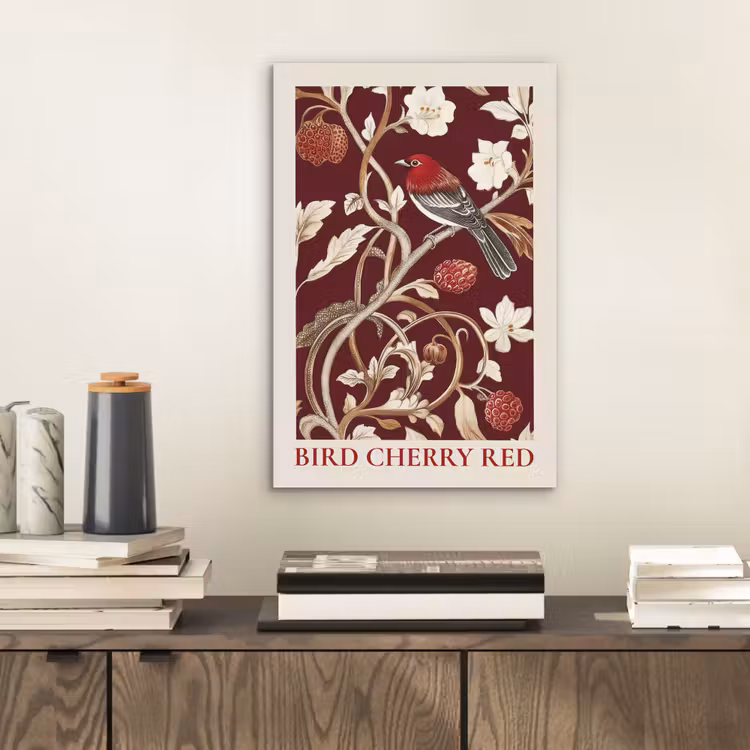 Vogel - Bordeaux - Bloemen - Bessen aluminium wit klein -sfeer1
