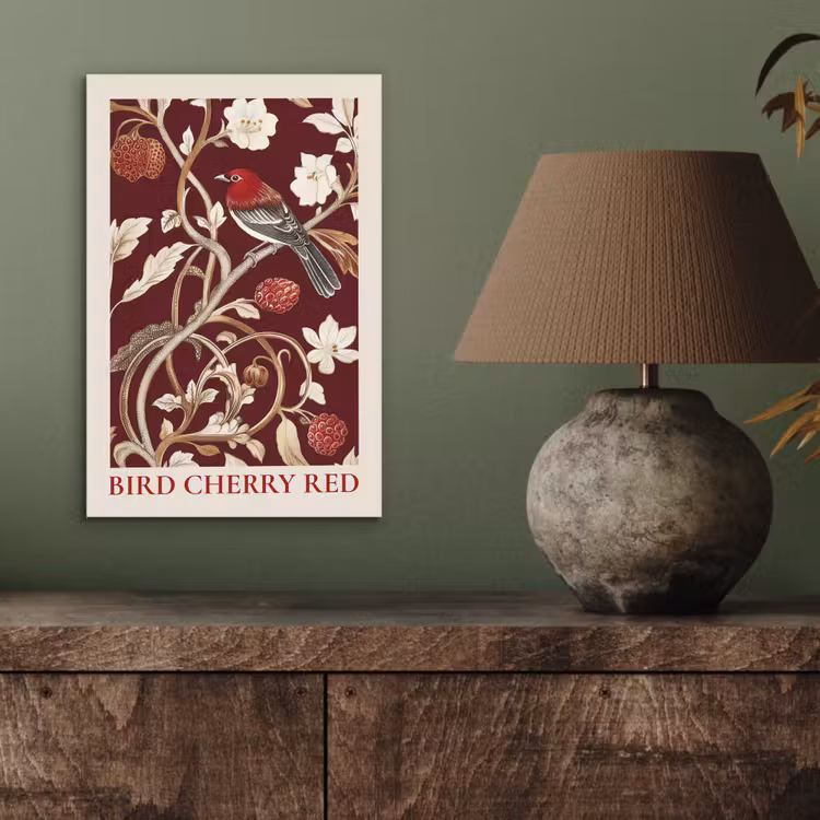 Vogel - Bordeaux - Bloemen - Bessen aluminium wit klein -sfeer2
