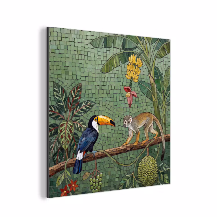 Vogel - Dier - Jungle - Mozaïek - Natuur aluminium wit klein -3d