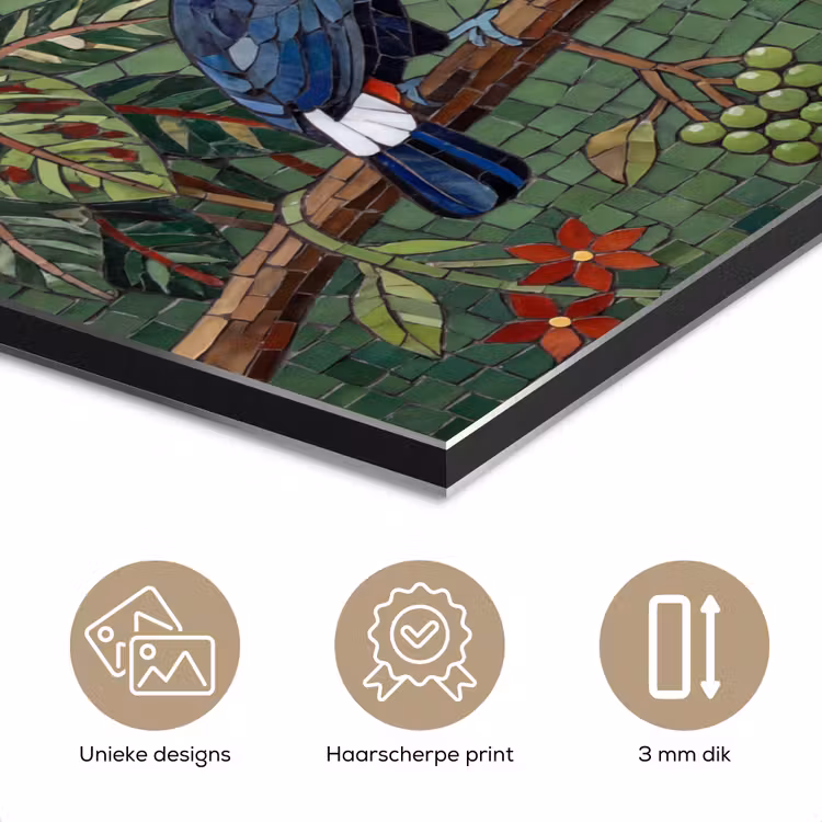 Vogel - Dier - Jungle - Mozaïek - Natuur aluminium wit klein -closeup_NL