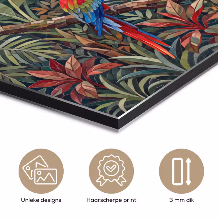 Vogel - Jungle - Natuur - Mozaïek - Groen aluminium wit klein -closeup_NL