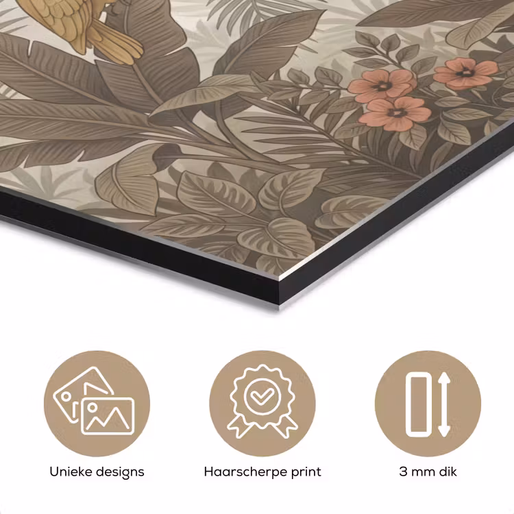 Vogel - Jungle - Tropisch - Illustratie - Groen aluminium wit klein -closeup_NL
