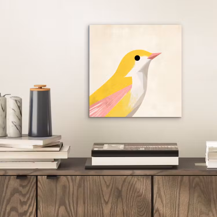 Vogel - Minimalistisch - Geel aluminium wit klein -sfeer1