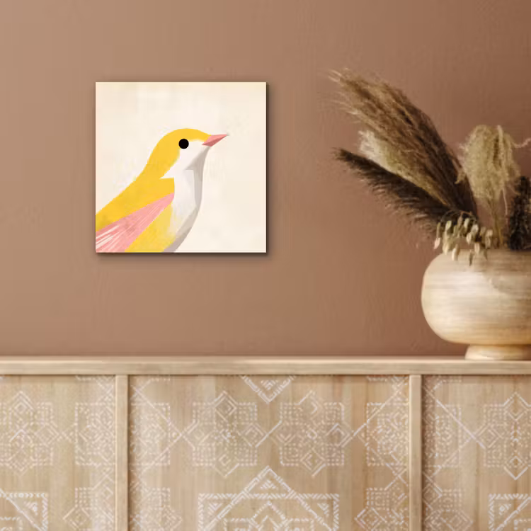 Vogel - Minimalistisch - Geel aluminium wit klein -sfeer4