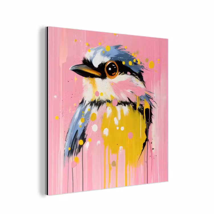 Vogel - Roze - Geel - Blauw aluminium wit klein -3d