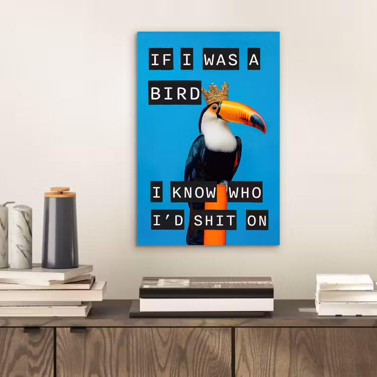 Vogel - Toekan - Blauw - Quotes aluminium wit klein -sfeer1