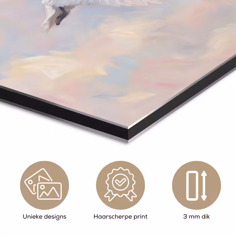 Vogel - Vliegend - Lucht - Modern - Pastel aluminium wit klein -closeup_NL