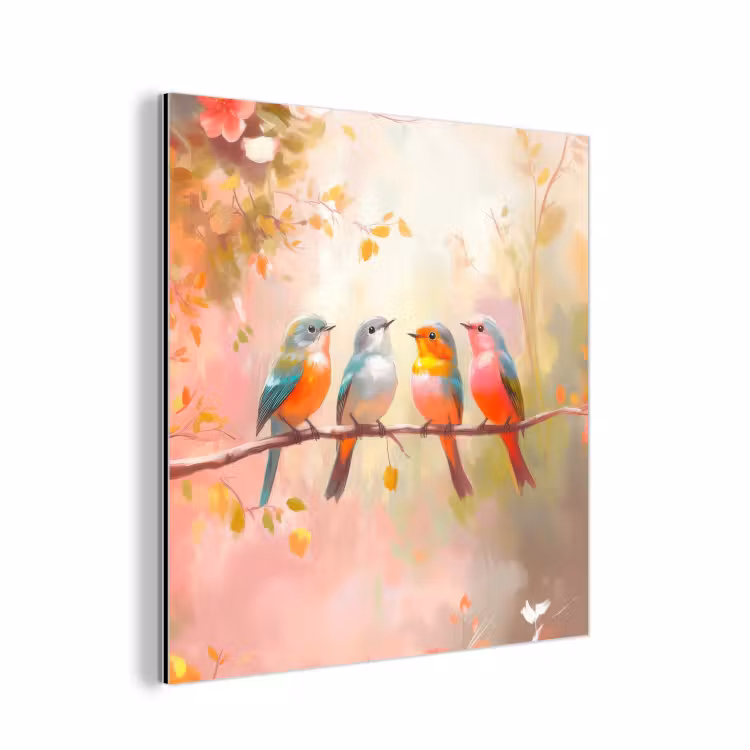 Vogels - Kleurrijk - Tak aluminium wit klein -3d