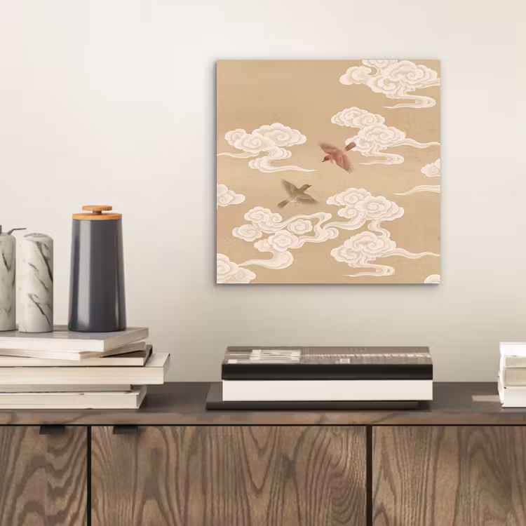 Vogels - Vliegen - Beige aluminium wit klein -sfeer1