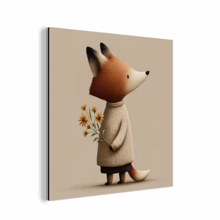 Vos - Gele bloemen - Minimalistisch aluminium wit klein -3d