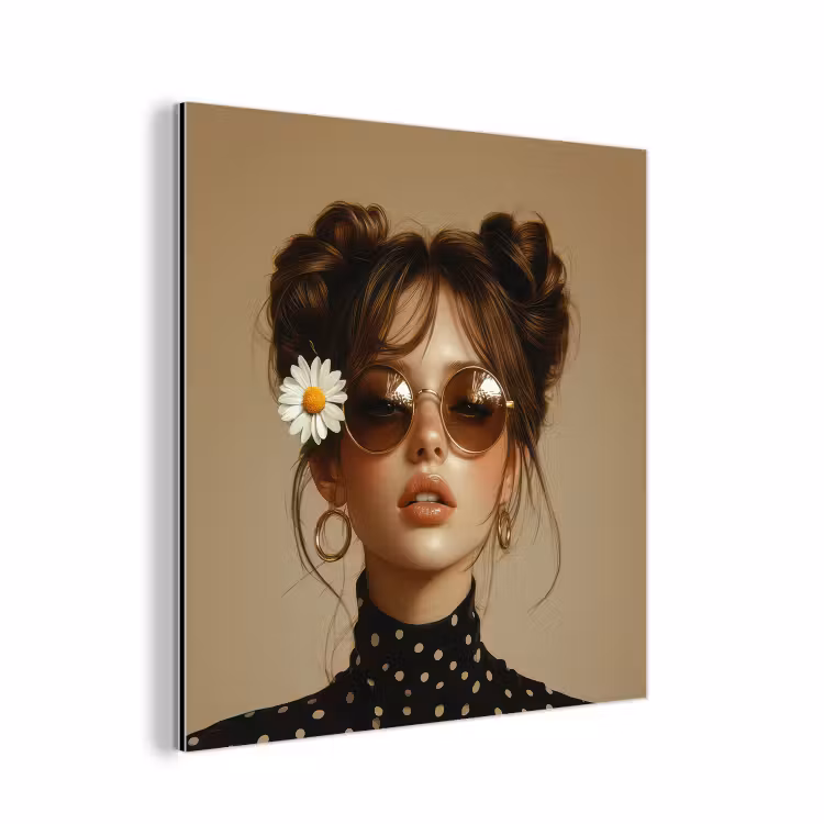 Vrouw - Beige - Bloem - Modern - Portret aluminium wit klein -3d