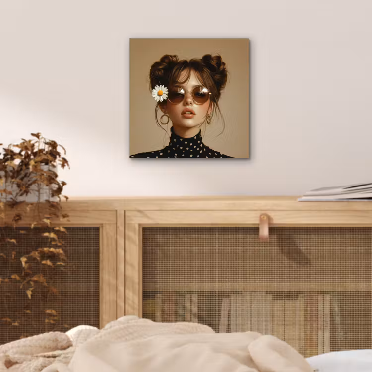 Vrouw - Beige - Bloem - Modern - Portret aluminium wit klein -sfeer3