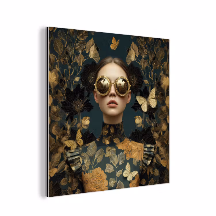 Vrouw - Bladeren - Goud - Vlinders aluminium wit klein -3d