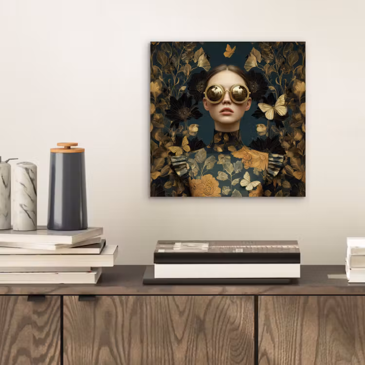 Vrouw - Bladeren - Goud - Vlinders aluminium wit klein -sfeer1