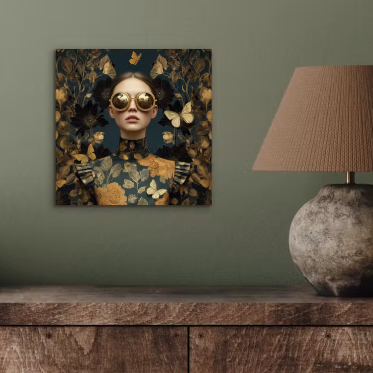 Vrouw - Bladeren - Goud - Vlinders aluminium wit klein -sfeer2