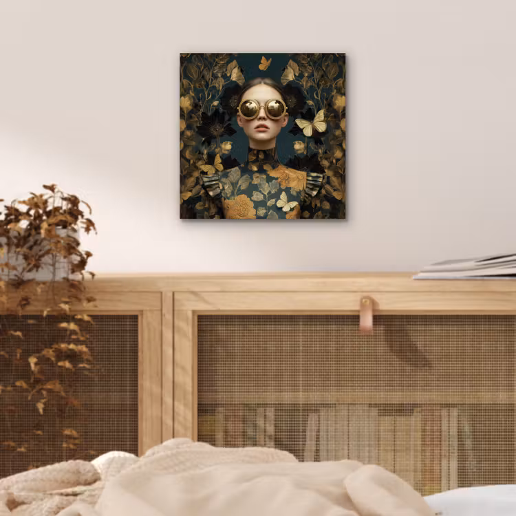 Vrouw - Bladeren - Goud - Vlinders aluminium wit klein -sfeer3