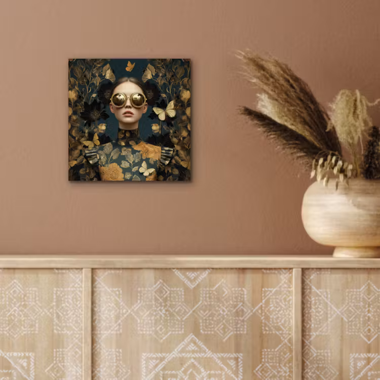 Vrouw - Bladeren - Goud - Vlinders aluminium wit klein -sfeer4