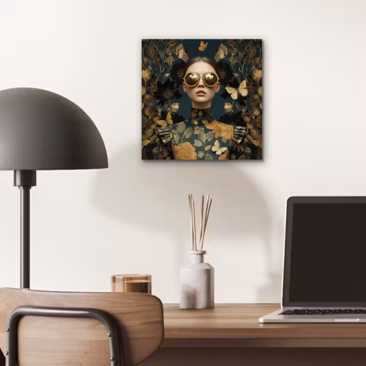 Vrouw - Bladeren - Goud - Vlinders aluminium wit klein -sfeer5