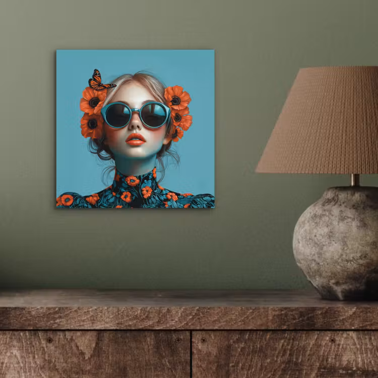 Vrouw - Blauw - Vlinder - Bloemen - Aesthetic aluminium wit klein -sfeer2