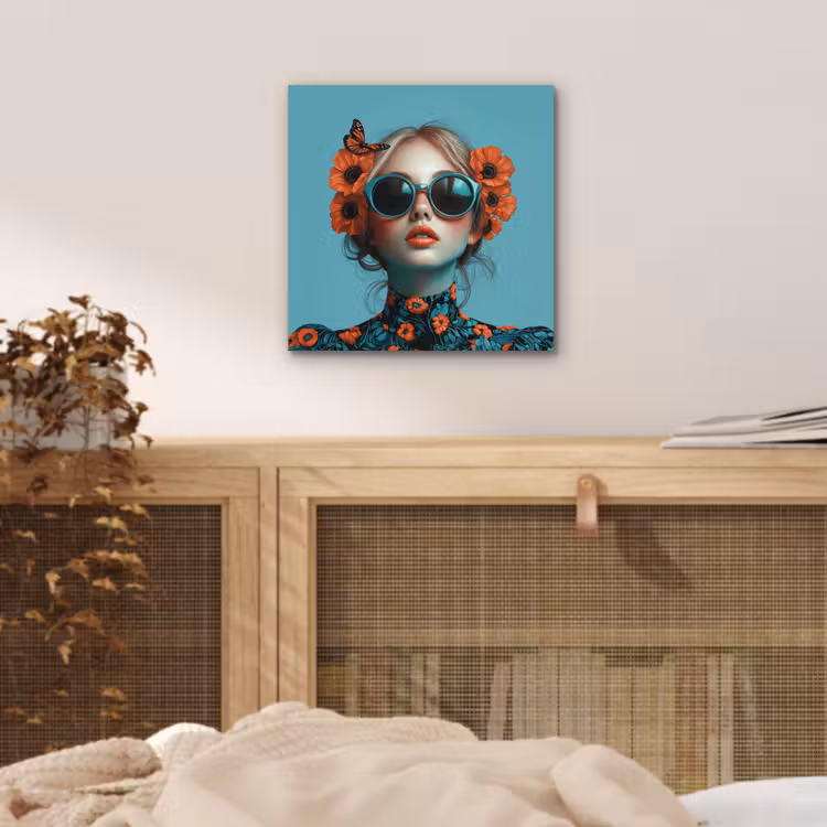 Vrouw - Blauw - Vlinder - Bloemen - Aesthetic aluminium wit klein -sfeer3