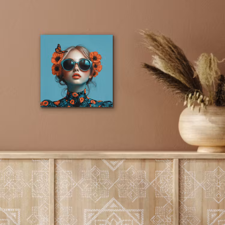 Vrouw - Blauw - Vlinder - Bloemen - Aesthetic aluminium wit klein -sfeer4