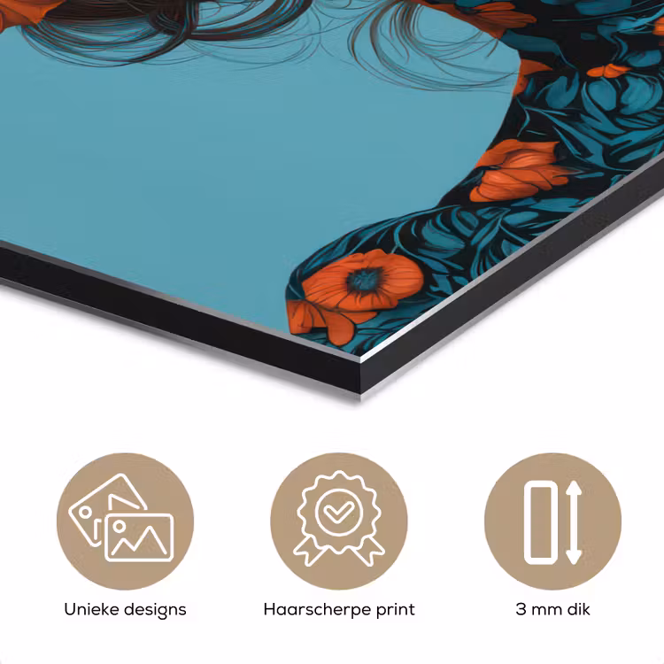 Vrouw - Blauw - Vlinder - Bloemen - Aesthetic aluminium wit klein -closeup_NL
