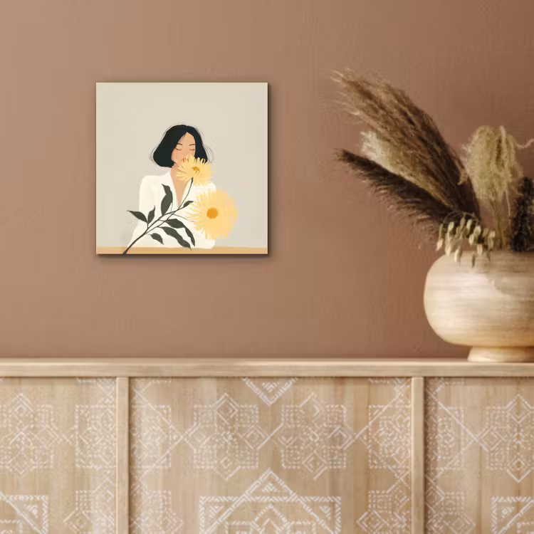 Vrouw - Bloem - Geel - Minimalistisch aluminium wit klein -sfeer4