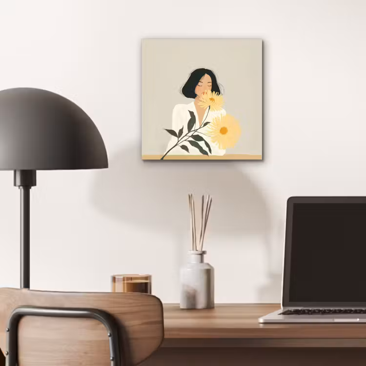 Vrouw - Bloem - Geel - Minimalistisch aluminium wit klein -sfeer5