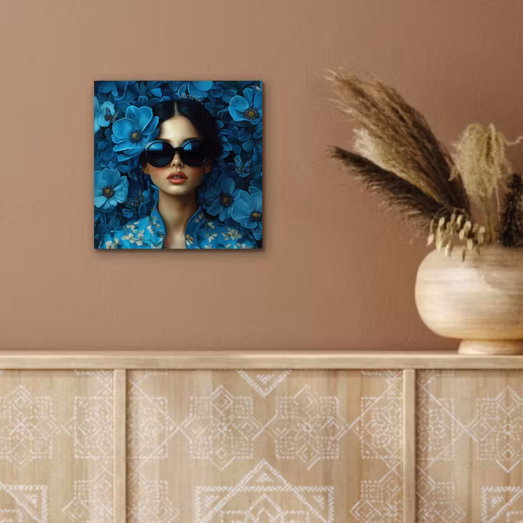 Vrouw - Bloemen - Blauw - Aesthetic - Luxe aluminium wit klein -sfeer4