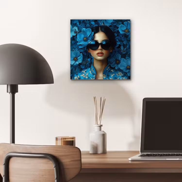 Vrouw - Bloemen - Blauw - Aesthetic - Luxe aluminium wit klein -sfeer5