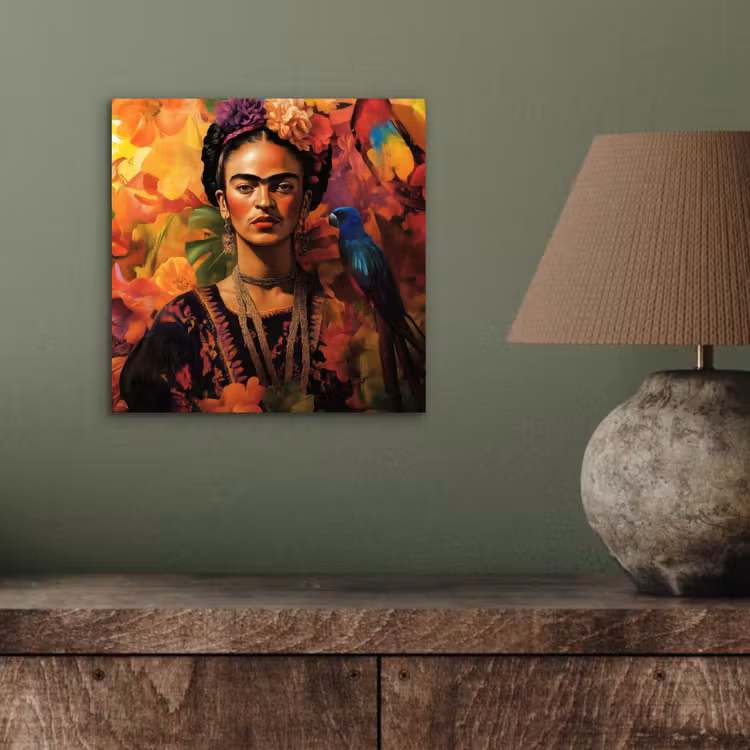 Vrouw - Bloemen - Papegaai - Schilderachtig aluminium wit klein -sfeer2