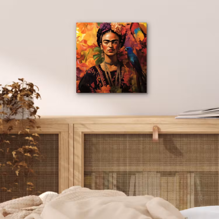 Vrouw - Bloemen - Papegaai - Schilderachtig aluminium wit klein -sfeer3