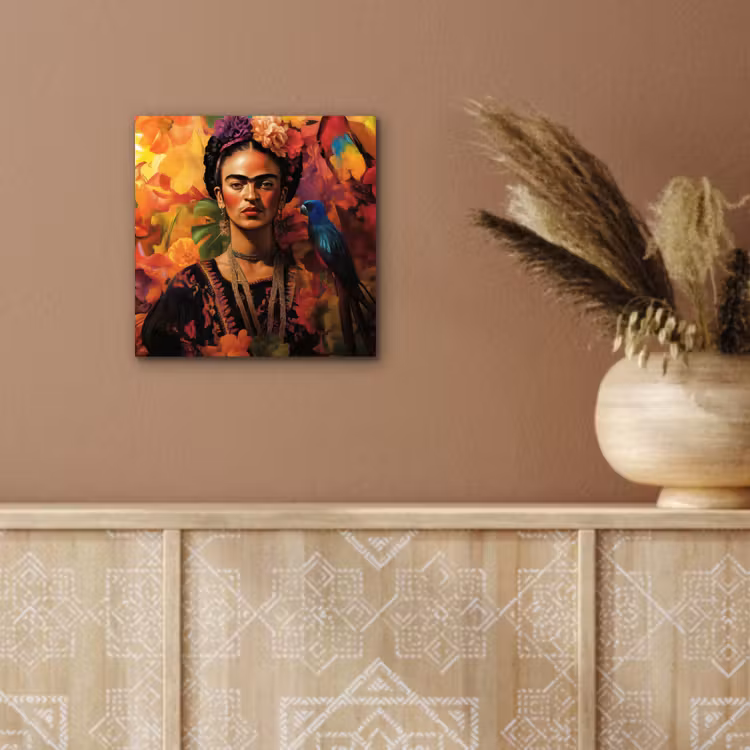 Vrouw - Bloemen - Papegaai - Schilderachtig aluminium wit klein -sfeer4