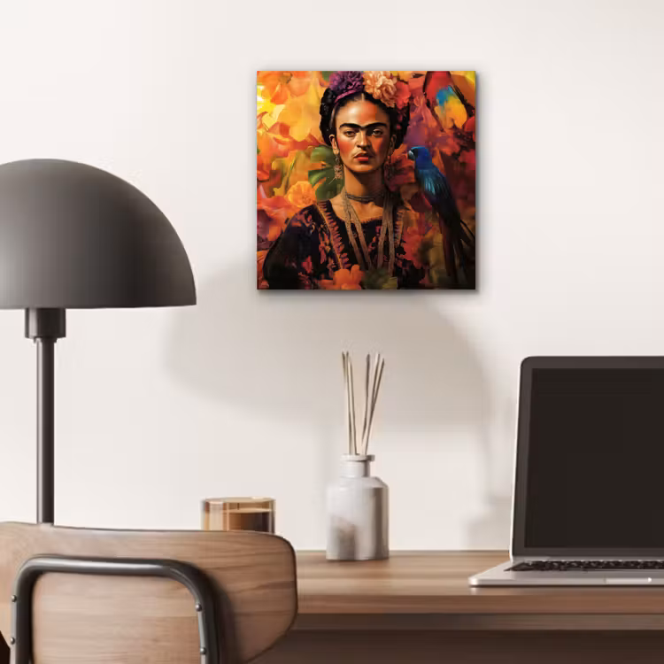 Vrouw - Bloemen - Papegaai - Schilderachtig aluminium wit klein -sfeer5