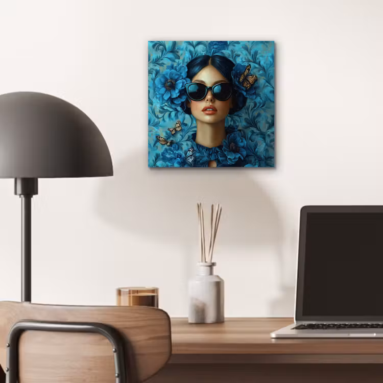 Vrouw - Bloemen - Vlinders - Blauw - Abstract aluminium wit klein -sfeer5