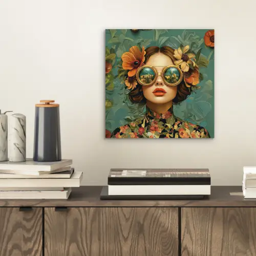 Vrouw - Bloemen - Vlinders - Natuur - Vintage aluminium wit klein -sfeer1