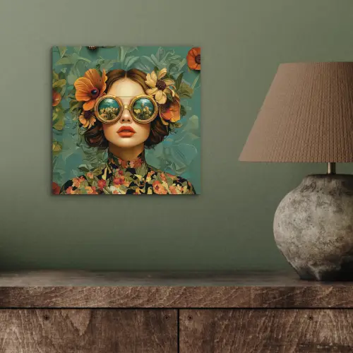 Vrouw - Bloemen - Vlinders - Natuur - Vintage aluminium wit klein -sfeer2