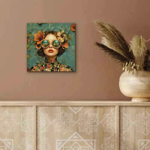 Vrouw - Bloemen - Vlinders - Natuur - Vintage aluminium wit klein -sfeer4