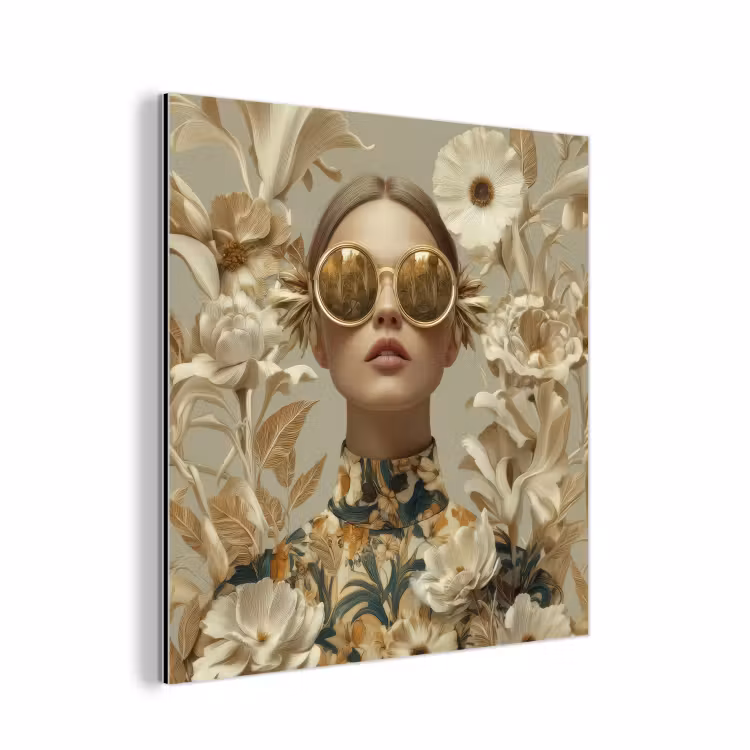Vrouw - Bloemen - Zonnebril - Wit aluminium wit klein -3d