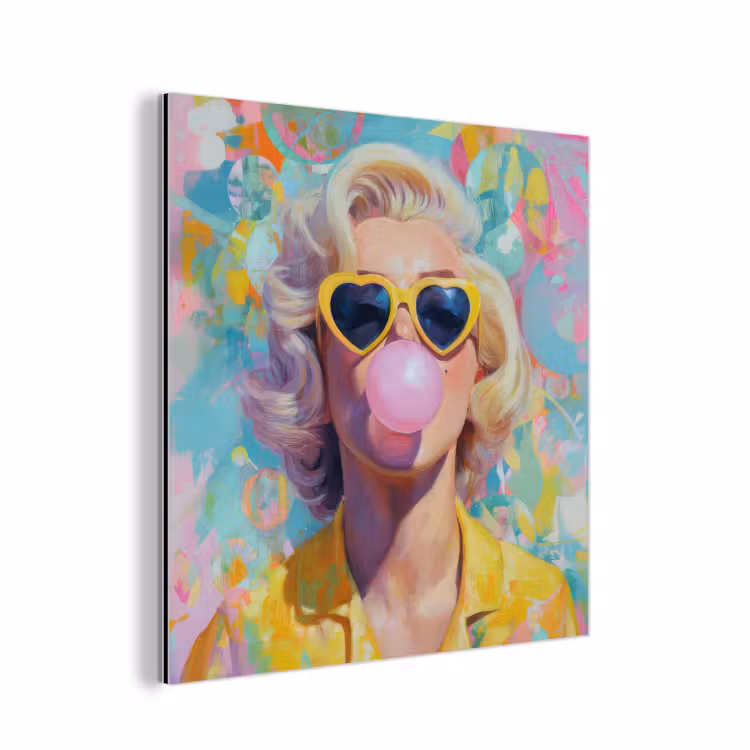 Vrouw - Blond - Roze kauwgom - Kleurrijk - Pastel aluminium wit klein -3d