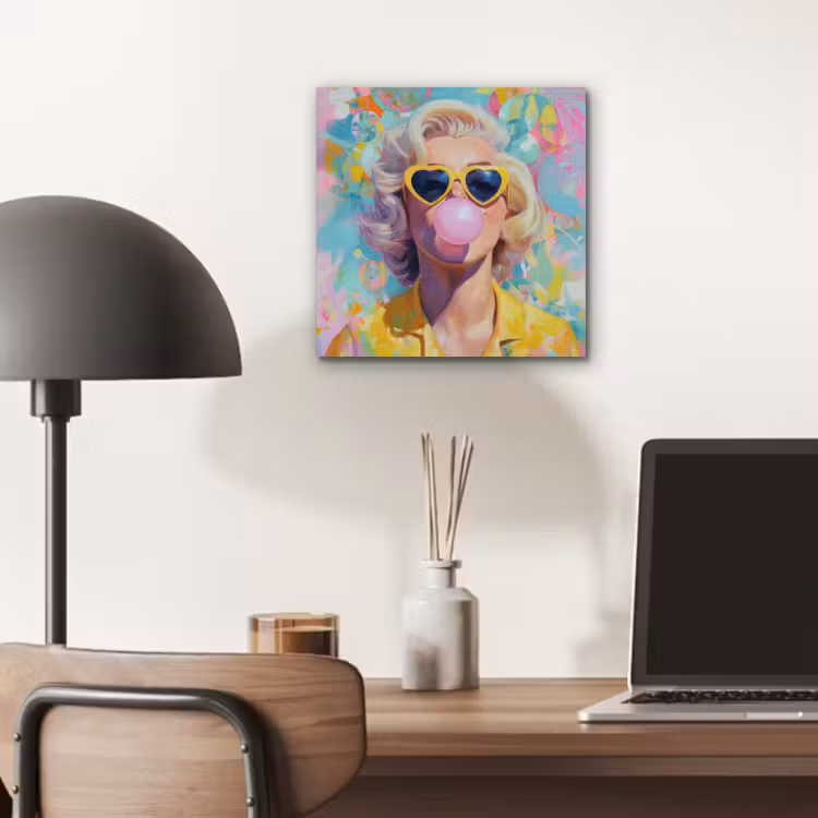 Vrouw - Blond - Roze kauwgom - Kleurrijk - Pastel aluminium wit klein -sfeer5