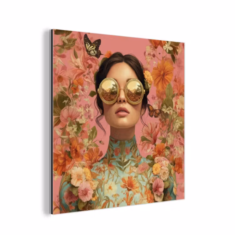 Vrouw - Bril - Roze - Bloemen aluminium wit klein -3d
