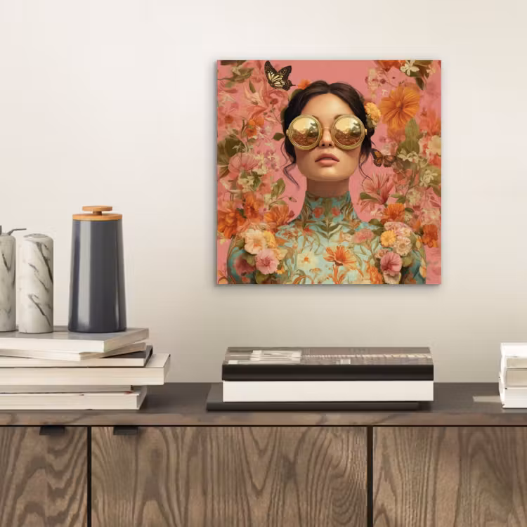 Vrouw - Bril - Roze - Bloemen aluminium wit klein -sfeer1