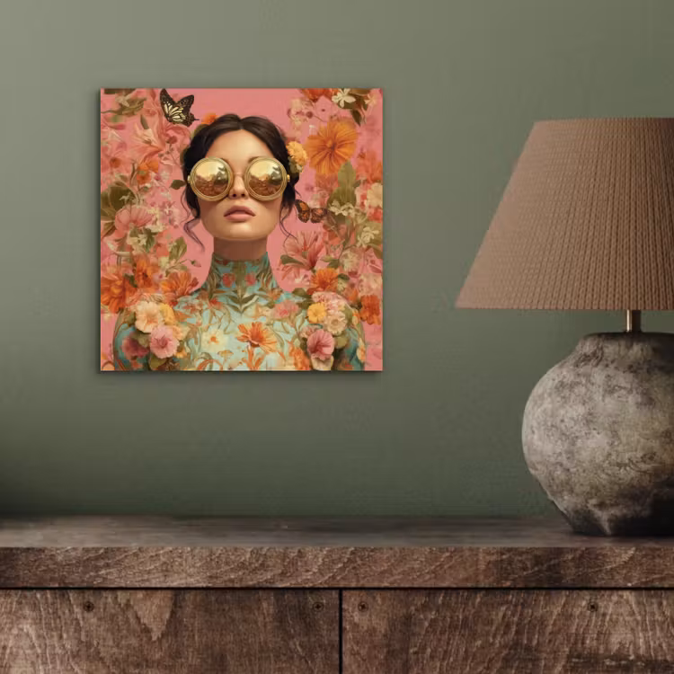 Vrouw - Bril - Roze - Bloemen aluminium wit klein -sfeer2