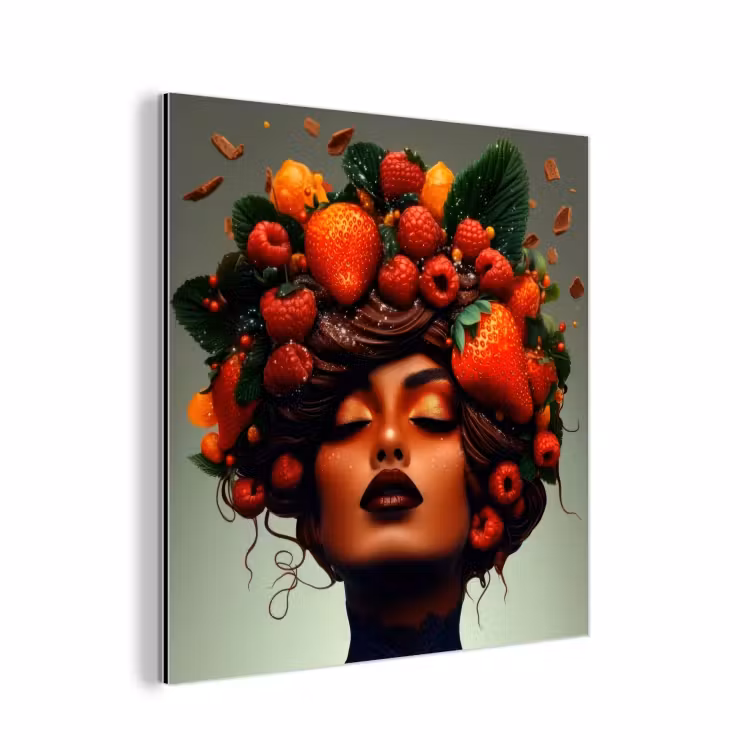 Vrouw - Chocolade - Frambozen - Aardbeien - Koekjes aluminium wit klein -3d