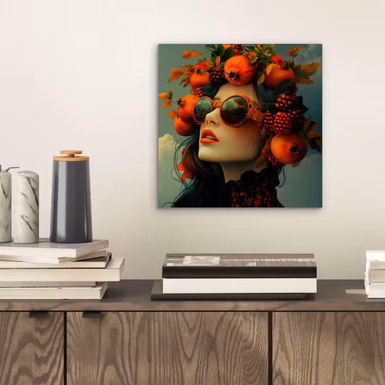 Vrouw - Granaatappel - Herfst - Zonnebril aluminium wit klein -sfeer1