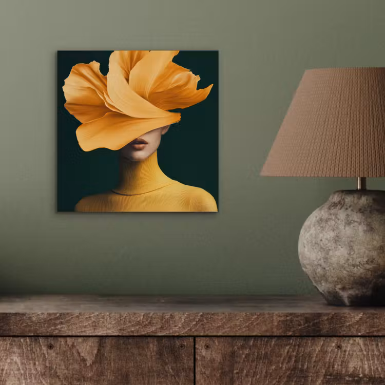 Vrouw - Hoed - Geel aluminium wit klein -sfeer2