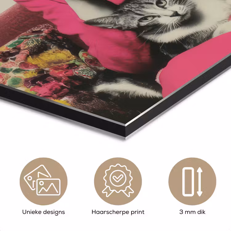 Vrouw - Kat - Bloemen - Kopje - Retro aluminium wit klein -closeup_NL