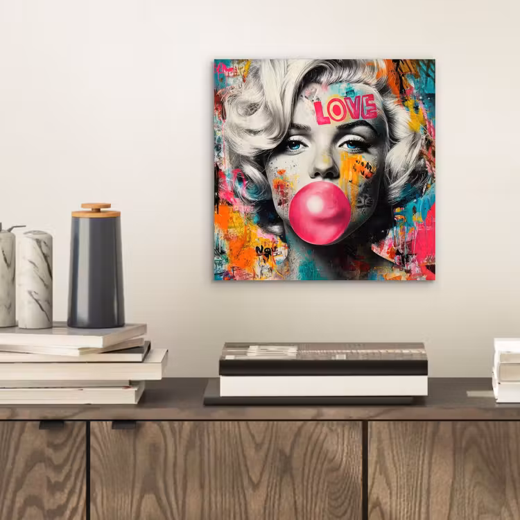 Vrouw - Kauwgom - Graffiti - Neonkleuren aluminium wit klein -sfeer1
